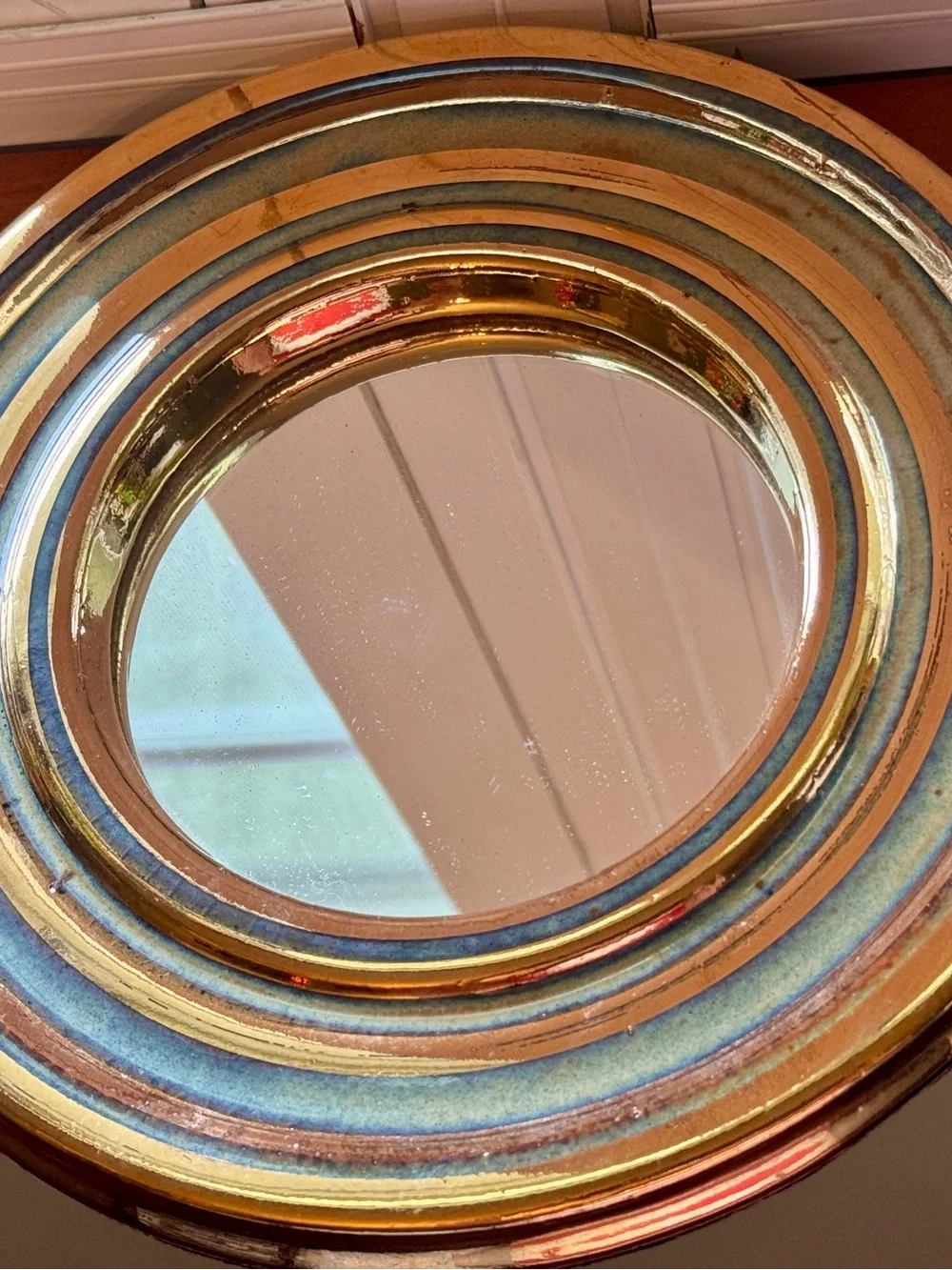 Vintage Julie Larson Studio Gold Luster Mirror 8” Signed Mid-Century Modern